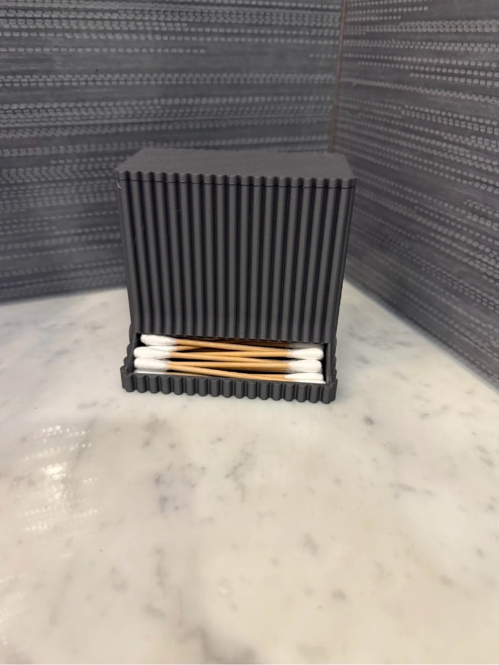 Gray Ribbed Cotton Swab Holder - Modern Bathroom Accessory